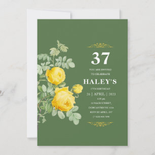 Botanical Chic Yellow & Green Floral 37th Birthday Invitation