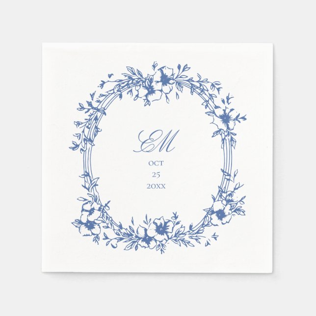 Botanical Chinoiserie Monogram Crest Wedding Logo  Napkin (Front)