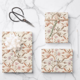 Botanical Chintz Floral Wrapping Paper Pink Rust