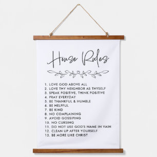 Botanical Christian Faith-Based House Rules Decor Hanging Tapestry