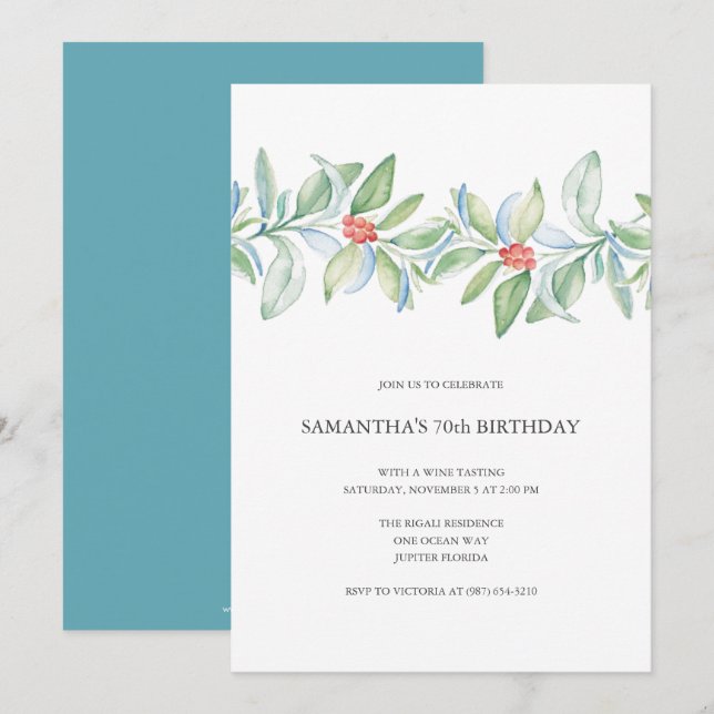 Botanical Christmas 70th Birthday  Invitation (Front/Back)