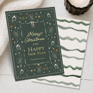 Botanical Christmas Card with Real Gold Foil