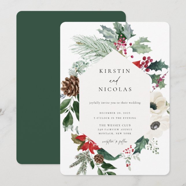 Botanical Christmas Chic Winter Wedding Invitation (Front/Back)