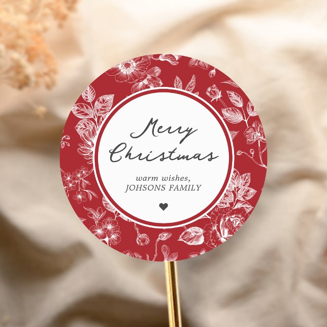 Botanical Christmas Classic Round Sticker (Christmas Family Holiday Sticker)