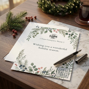 Botanical Christmas Corporate Logo QR Code Holiday Custom Letterhead