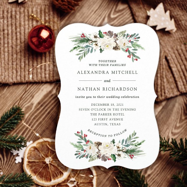 Botanical Christmas | Floral Holiday Wedding Invitation (An elegant, classic holiday wedding invitation for your Christmas season wedding)