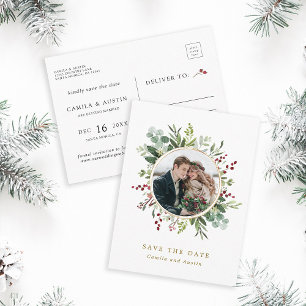 Botanical Christmas Gold Photo Save The Date Postcard
