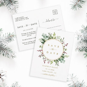 Botanical Christmas Gold Wedding Save the Date Announcement Postcard