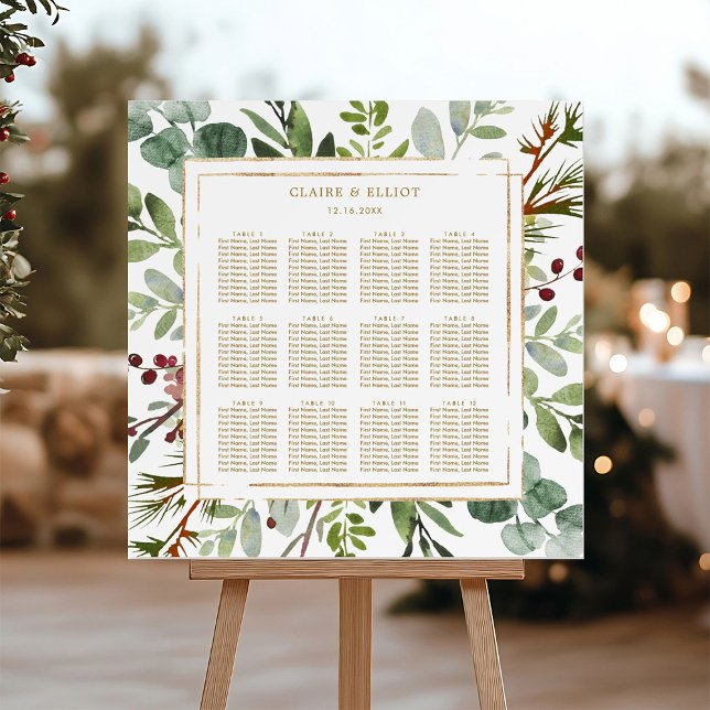 Botanical Christmas Gold Wedding Seating Chart (Creator Uploaded)
