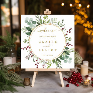 Botanical Christmas Gold Wedding Welcome Square P Poster