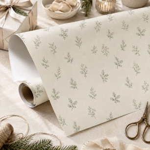 Botanical Christmas Green Foliage Minimalist Wrapping Paper