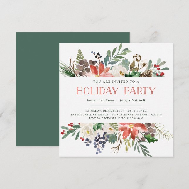 Botanical Christmas | Holiday Party Invitation (Front/Back)