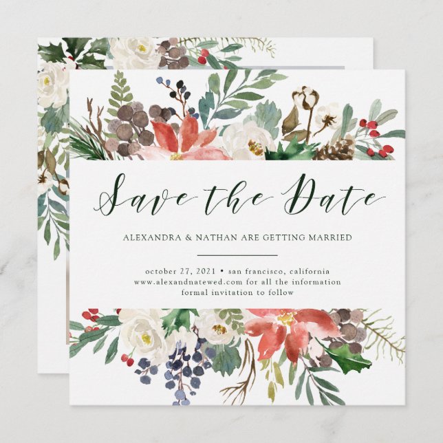 Botanical Christmas | Holiday Photo Save the Date Invitation (Front/Back)