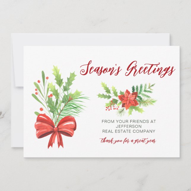 Botanical Christmas Holidays Company Business  Holiday Card (Front)