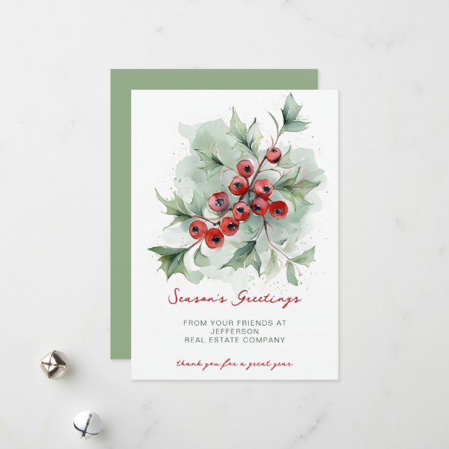 Botanical Christmas Holidays Company Business  Holiday Card (Front/Back In Situ)