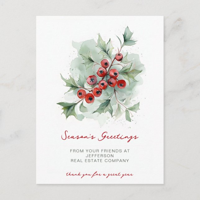 Botanical Christmas Holidays Company Business  Holiday Postcard (Front)