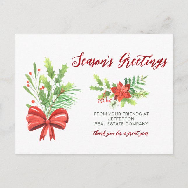 Botanical Christmas Holidays Company Business  Holiday Postcard (Front)