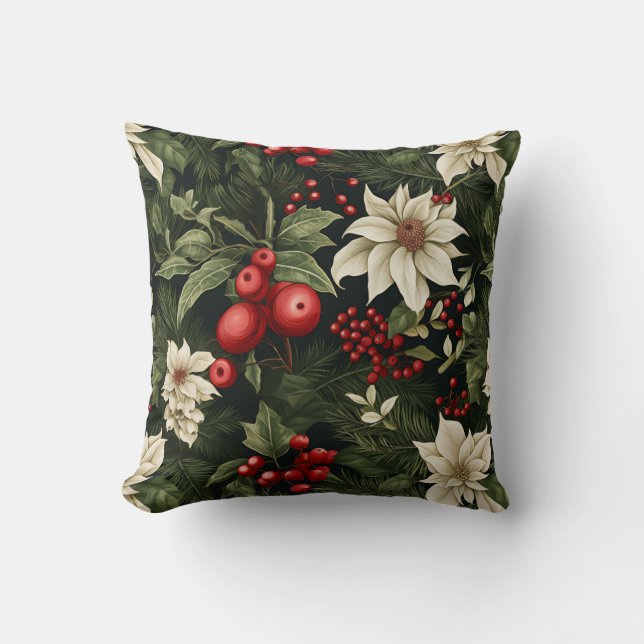 Botanical Christmas Pattern Cushion (Front)