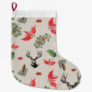 Botanical Christmas pattern Large Christmas Stocking