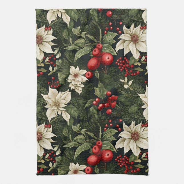 Botanical Christmas Pattern Tea Towel (Vertical)
