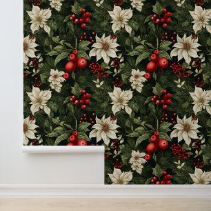 Botanical Christmas Pattern Wallpaper