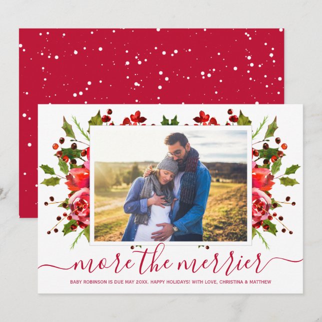 Botanical Christmas Pregnancy Announcement Cards (Front/Back)