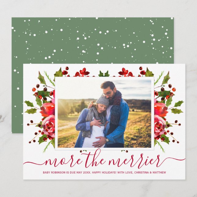 Botanical Christmas Pregnancy Announcement Cards (Front/Back)