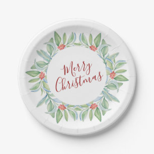 Botanical Christmas Red and Green Festive Paper Plate
