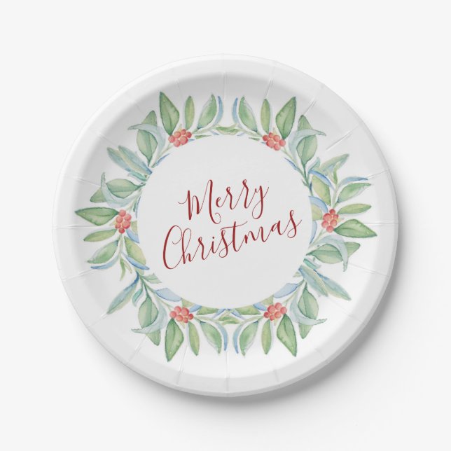 Botanical Christmas Red and Green Festive Paper Plate (Front)