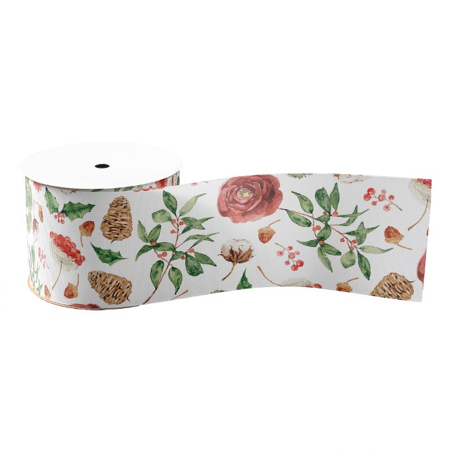 Botanical Christmas Ribbon Grosgrain Ribbon (Botanical Christmas Ribbon
)