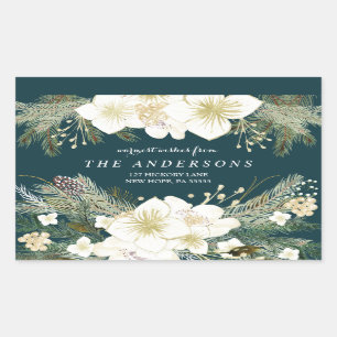 Botanical Christmas Watercolor Return Address Rectangular Sticker
