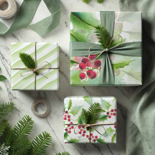 Botanical Christmas Watercolor Wrapping Paper Sheet