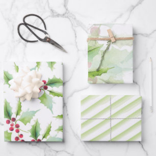 Botanical Christmas Watercolor Wrapping Paper Sheet