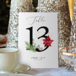 Botanical Christmas Wedding Table Number 13<br><div class="desc">Theme Parties' holiday botanical table numbers design features hand-painted watercolor botanicals and a pretty red poinsettia.  The modern simple design is set on a crisp white background and accented with matching gold speckles. #Christmas #Holidays #HolidayParty</div>