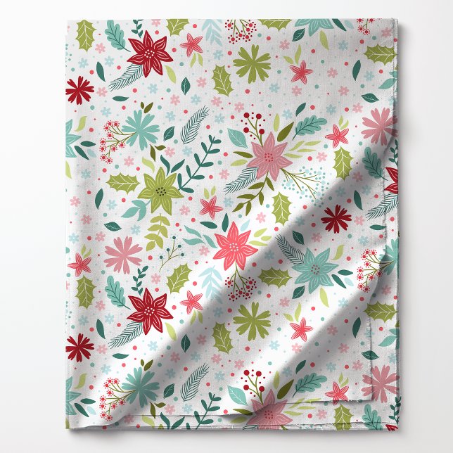 Botanical Christmas White Floral Pattern Fabric (Creator Uploaded)
