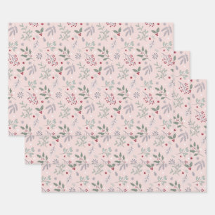 Botanical Christmas with Mistletoe Pattern Wrapping Paper Sheet