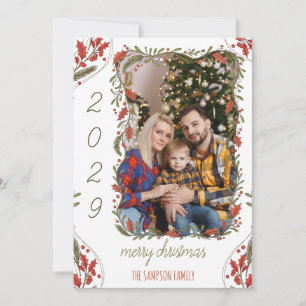 Botanical Christmas Wreath – Custom 1 Family Photo Holiday Card