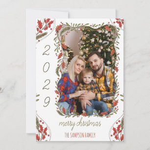Botanical Christmas Wreath – Custom 1 Family Photo Holiday Card