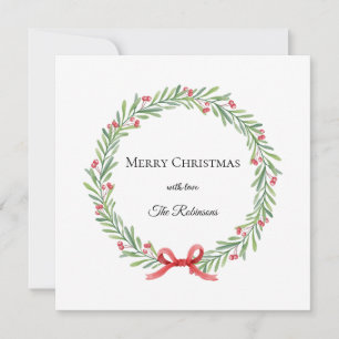 Botanical Christmas Wreath Modern Script  Holiday Card