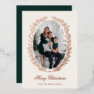 Botanical Christmas Wreath Photo Foil Holiday Card