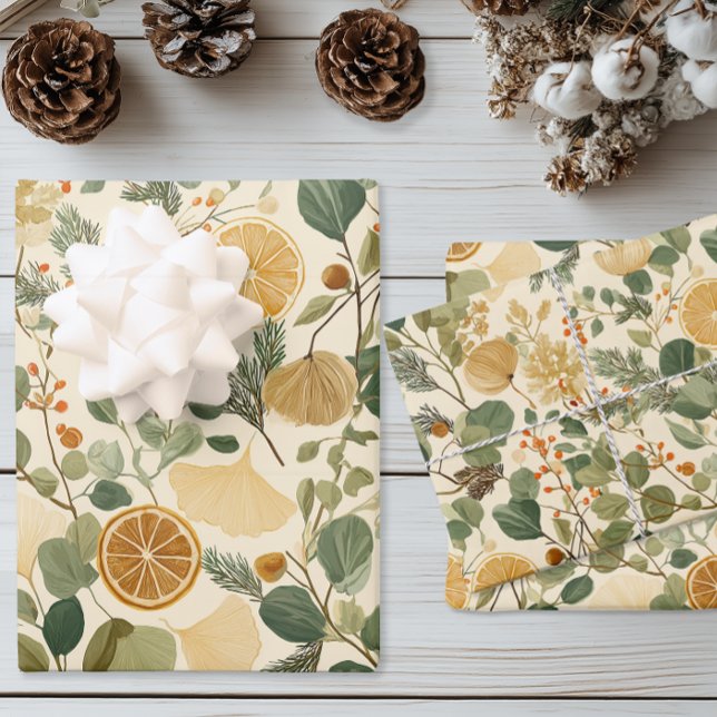 Botanical Citrus Christmas Wrapping Paper Sheet (Botanical Citrus Christmas Wrapping Paper)