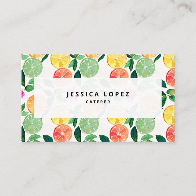 Botanical Citrus Floral Watercolor Business Card (Front)