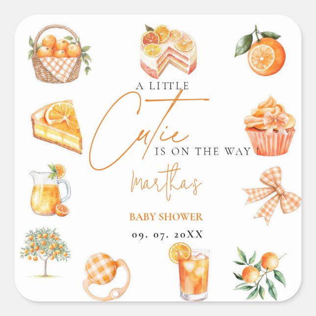 Botanical citrus orange Cutie Summer Baby Shower Square Sticker (Front)