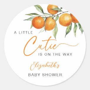 Botanical Citrus Orange Little Cutie Baby Shower Classic Round Sticker