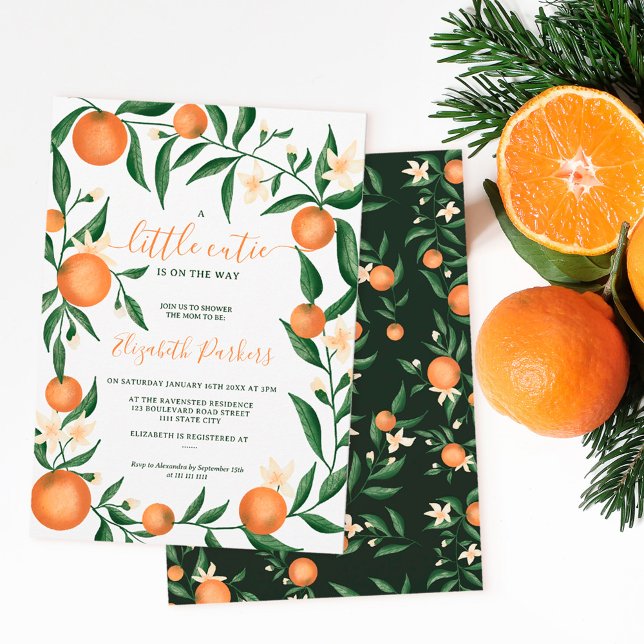 Botanical citrus orange little cutie baby shower invitation (Creator Uploaded)