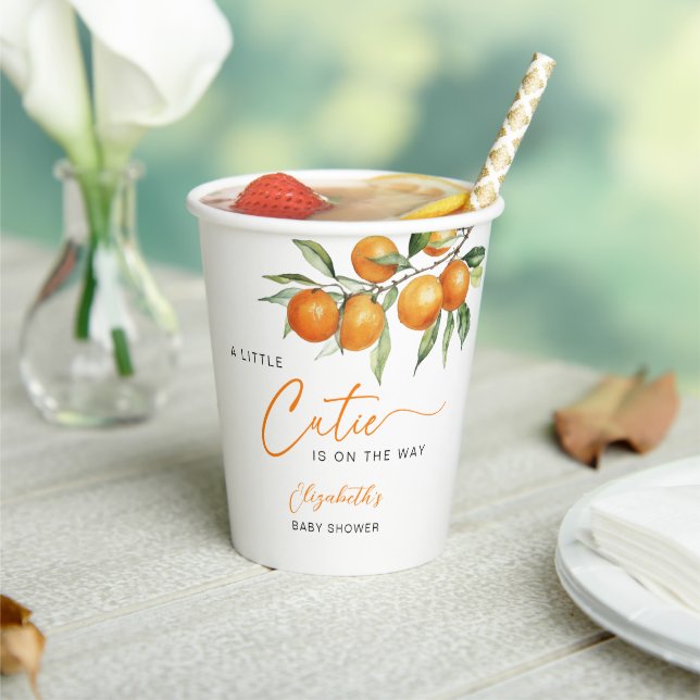 Botanical Citrus Orange Little Cutie Baby Shower Paper Cups (Insitu)