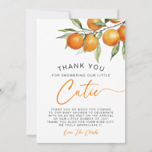 Botanical Citrus Orange Little Cutie Baby Shower Thank You Card