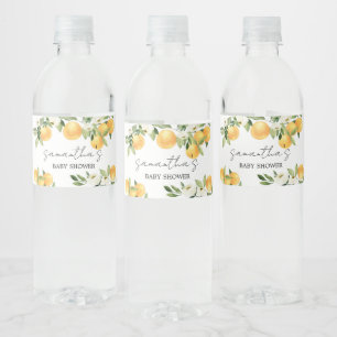 Botanical Citrus Orange Little Cutie Baby Shower Water Bottle Label