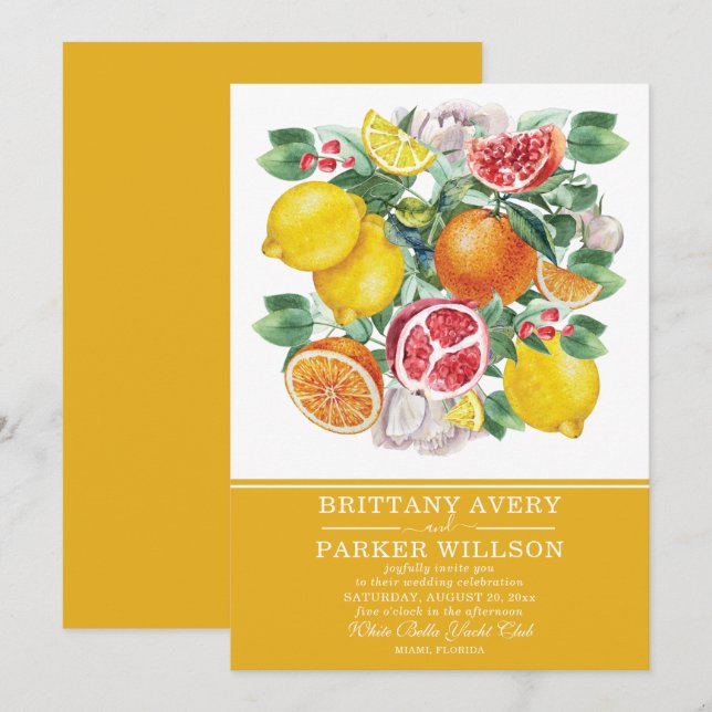 Botanical Citrus Watercolor Wedding Invitation (Front/Back)