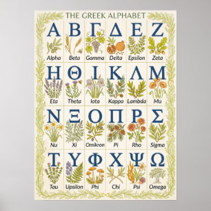 Botanical Classroom Letters   Greek Alphabet Art Poster